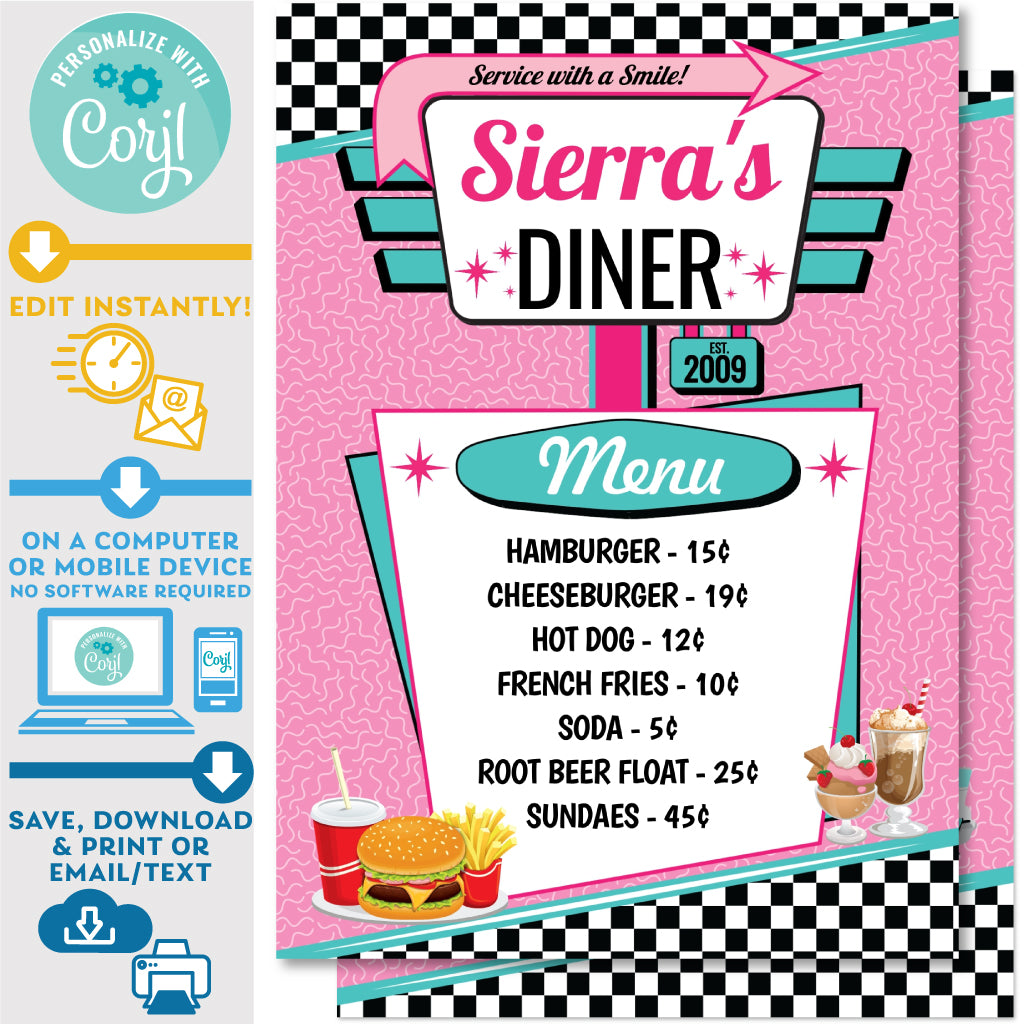vintage 50s diner menu